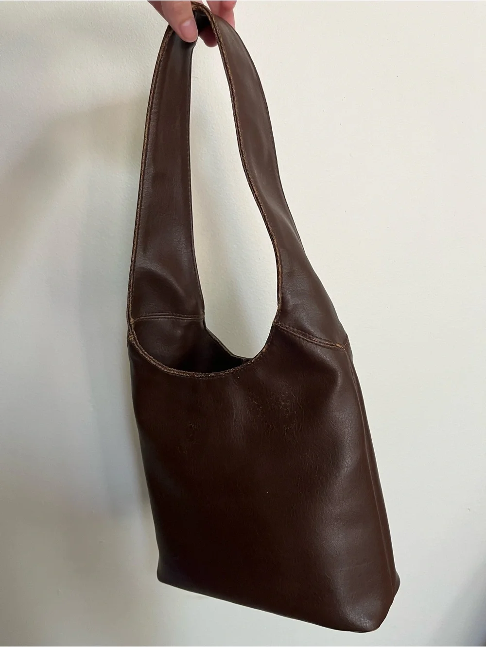 Y2K R Clothing Co Rampage Purse | Hobo Bag | Brown Faux Leather + Stitching ***